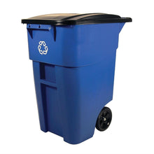 Load image into Gallery viewer, 50 Gallon Blue Commercial Heavy-Duty Rollout Recycler Trash Can Container