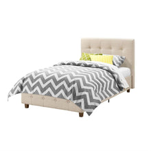 Load image into Gallery viewer, Twin size Tan Linen Upholstered Platform Bed Frame with Button-Tufted Headboard