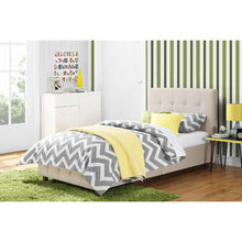 Load image into Gallery viewer, Twin size Tan Linen Upholstered Platform Bed Frame with Button-Tufted Headboard