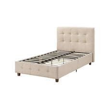 Load image into Gallery viewer, Twin size Tan Linen Upholstered Platform Bed Frame with Button-Tufted Headboard