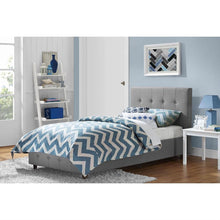 Load image into Gallery viewer, Twin size Grey Upholstered Platform Bed Frame with Button-Tufted Headboard