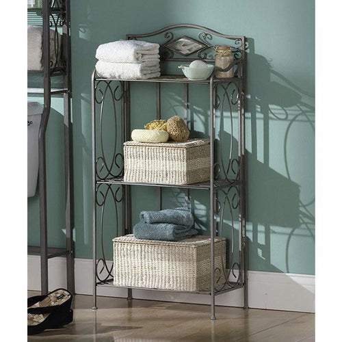 Bathroom Linen Rack with 3 Shelves in Classic Pewter Metal Finish