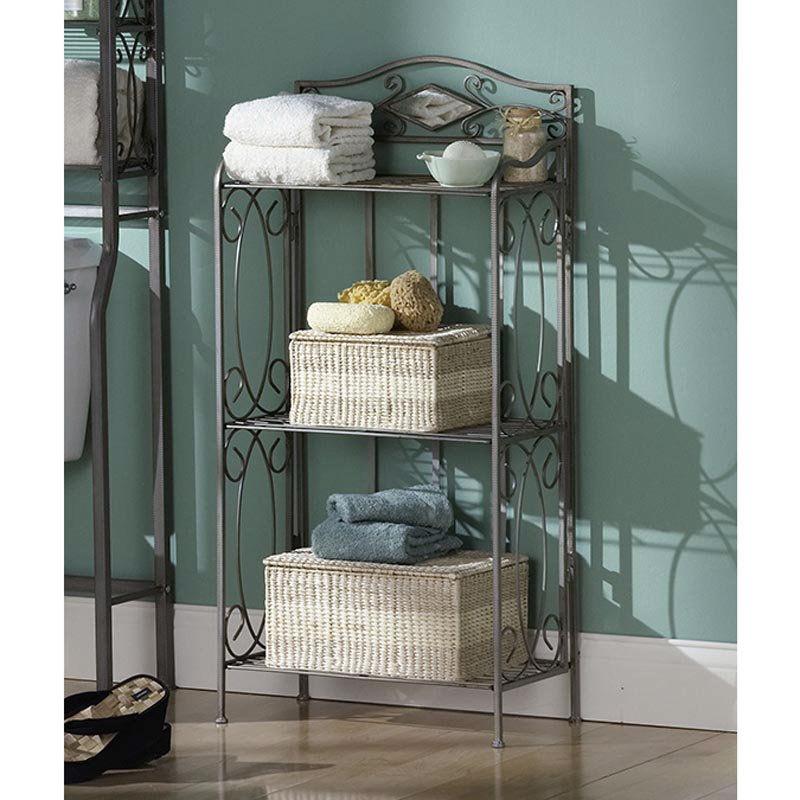 Bathroom Linen Rack with 3 Shelves in Classic Pewter Metal Finish