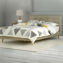 Load image into Gallery viewer, Queen size Mid-Century Style Beige Upholstered Platform Bed