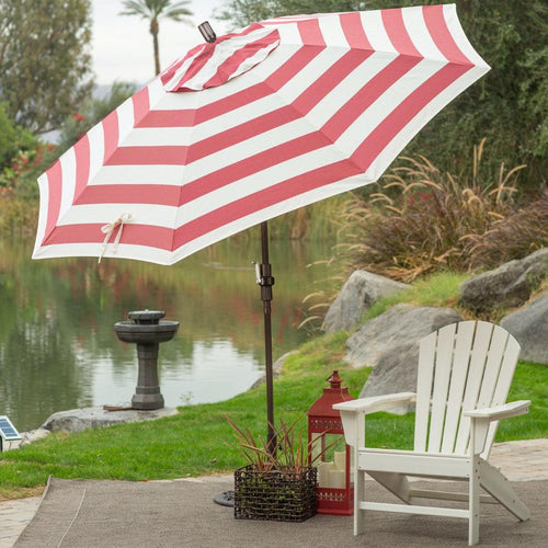 7.5-Ft Patio Umbrella in Red and White Stripe Outdoor Fabric and Metal Pole
