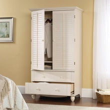 Load image into Gallery viewer, Bedroom Wardrobe Cabinet Storage Armoire with Louver Doors in White