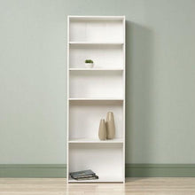 Load image into Gallery viewer, Contemporary 5-Shelf Bookcase Bookshelf in Soft White Wood Finish - Made in USA