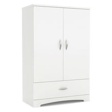 Load image into Gallery viewer, 2-Door Armoire Wardrobe Cabinet with Bottom Storage Drawer in White Wood Finish
