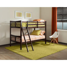 Load image into Gallery viewer, Twin over Twin Solid Wood Bunk Bed in Espresso Finish