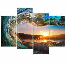 Load image into Gallery viewer, Sunset Wave Ocean Surf 4-Panel Wall Art Picture Print on Canvas