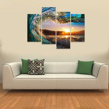 Load image into Gallery viewer, Sunset Wave Ocean Surf 4-Panel Wall Art Picture Print on Canvas