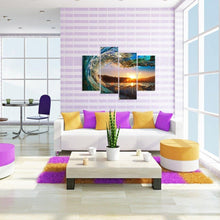 Load image into Gallery viewer, Sunset Wave Ocean Surf 4-Panel Wall Art Picture Print on Canvas
