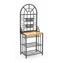 Load image into Gallery viewer, Black Steel Bakers Rack with Utility Hooks and Storage Shelving