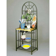 Load image into Gallery viewer, Black Steel Bakers Rack with Utility Hooks and Storage Shelving
