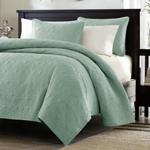 Load image into Gallery viewer, Full - Queen Seafoam Blue Green Quilted Coverlet Quilt Set with 2 Shams