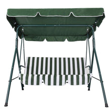 Load image into Gallery viewer, Outdoor Patio Porch Deck Steel Frame 3-Seat Canopy Swing Hammock in Green and White