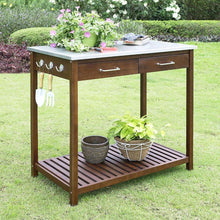 Load image into Gallery viewer, Outdoor Solid Wood Potting Bench Work Table with Galvanized Metal Top