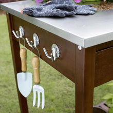 Load image into Gallery viewer, Outdoor Solid Wood Potting Bench Work Table with Galvanized Metal Top
