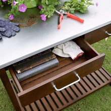 Load image into Gallery viewer, Outdoor Solid Wood Potting Bench Work Table with Galvanized Metal Top
