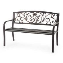 Load image into Gallery viewer, Curved Metal Garden Bench with Heart Pattern in Black Antique Bronze Finish