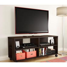 Load image into Gallery viewer, Contemporary TV Stand Cart with Casters in Chocolate Finish