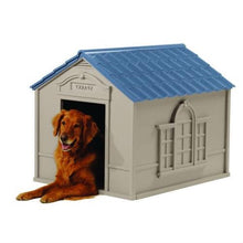 Load image into Gallery viewer, Outdoor Dog House in Taupe and Blue Roof Durable Resin - For Dogs up to 100 lbs