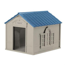 Load image into Gallery viewer, Outdoor Dog House in Taupe and Blue Roof Durable Resin - For Dogs up to 100 lbs