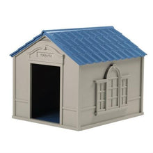 Load image into Gallery viewer, Outdoor Dog House in Taupe and Blue Roof Durable Resin - For Dogs up to 100 lbs