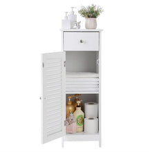 Load image into Gallery viewer, White Slim Bathroom Storage Floor Cabinet with Louver Door and Drawer