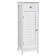 Load image into Gallery viewer, White Slim Bathroom Storage Floor Cabinet with Louver Door and Drawer