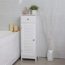 Load image into Gallery viewer, White Slim Bathroom Storage Floor Cabinet with Louver Door and Drawer