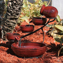 Load image into Gallery viewer, Red Ceramic 5-Tier Hand Painted Outdoor Bird Bath Fountain with Solar Pump