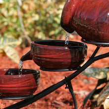 Load image into Gallery viewer, Red Ceramic 5-Tier Hand Painted Outdoor Bird Bath Fountain with Solar Pump