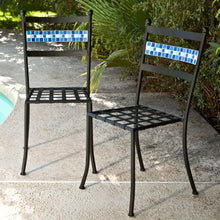 Load image into Gallery viewer, Set of 2 - Black Powder Coated Iron Metal Patio Bistro Chairs with Aqua Blue Backrest