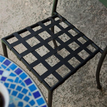 Load image into Gallery viewer, Set of 2 - Black Powder Coated Iron Metal Patio Bistro Chairs with Aqua Blue Backrest