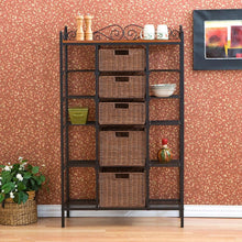 Load image into Gallery viewer, Classic Black Iron Bakers Rack with 5 Rattan Baskets
