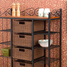 Load image into Gallery viewer, Classic Black Iron Bakers Rack with 5 Rattan Baskets
