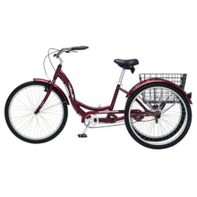 Load image into Gallery viewer, Black Cherry Single Speed Adult 3-Wheel Cruiser Bike Tricycle with Basket