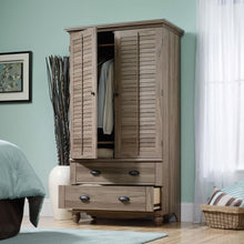 Load image into Gallery viewer, Wardrobe Cabinet Bedroom Storage or TV Armoire in Medium Brown Oak Finish