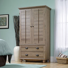 Load image into Gallery viewer, Wardrobe Cabinet Bedroom Storage or TV Armoire in Medium Brown Oak Finish