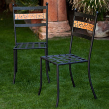 Load image into Gallery viewer, Set of 2 - Outdoor Patio Metal Bistro Dining Chairs in Black Iron with Terracotta Backrest