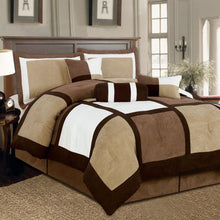 Load image into Gallery viewer, King size 7-Piece Bed in a Bag Patchwork Comforter set in Brown White