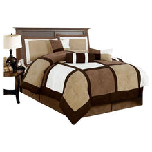 Load image into Gallery viewer, King size 7-Piece Bed in a Bag Patchwork Comforter set in Brown White