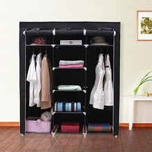 Load image into Gallery viewer, Steel Frame Black Fabric Portable Wardrobe Clothes Closet with Storage Shelves