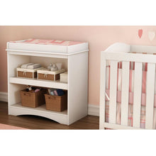 Load image into Gallery viewer, White Wood Baby Furniture Changing Table with Open Storage Space