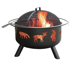 Load image into Gallery viewer, Large Black Steel Outdoor Fire Pit with Bear Deer Animals