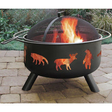 Load image into Gallery viewer, Large Black Steel Outdoor Fire Pit with Bear Deer Animals