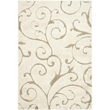 Load image into Gallery viewer, 3&#39;3 x 5&#39;3 Shag Area Rug in Beige Off White with Scrolling Floral Pattern