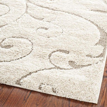 Load image into Gallery viewer, 3&#39;3 x 5&#39;3 Shag Area Rug in Beige Off White with Scrolling Floral Pattern