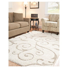 Load image into Gallery viewer, 3&#39;3 x 5&#39;3 Shag Area Rug in Beige Off White with Scrolling Floral Pattern